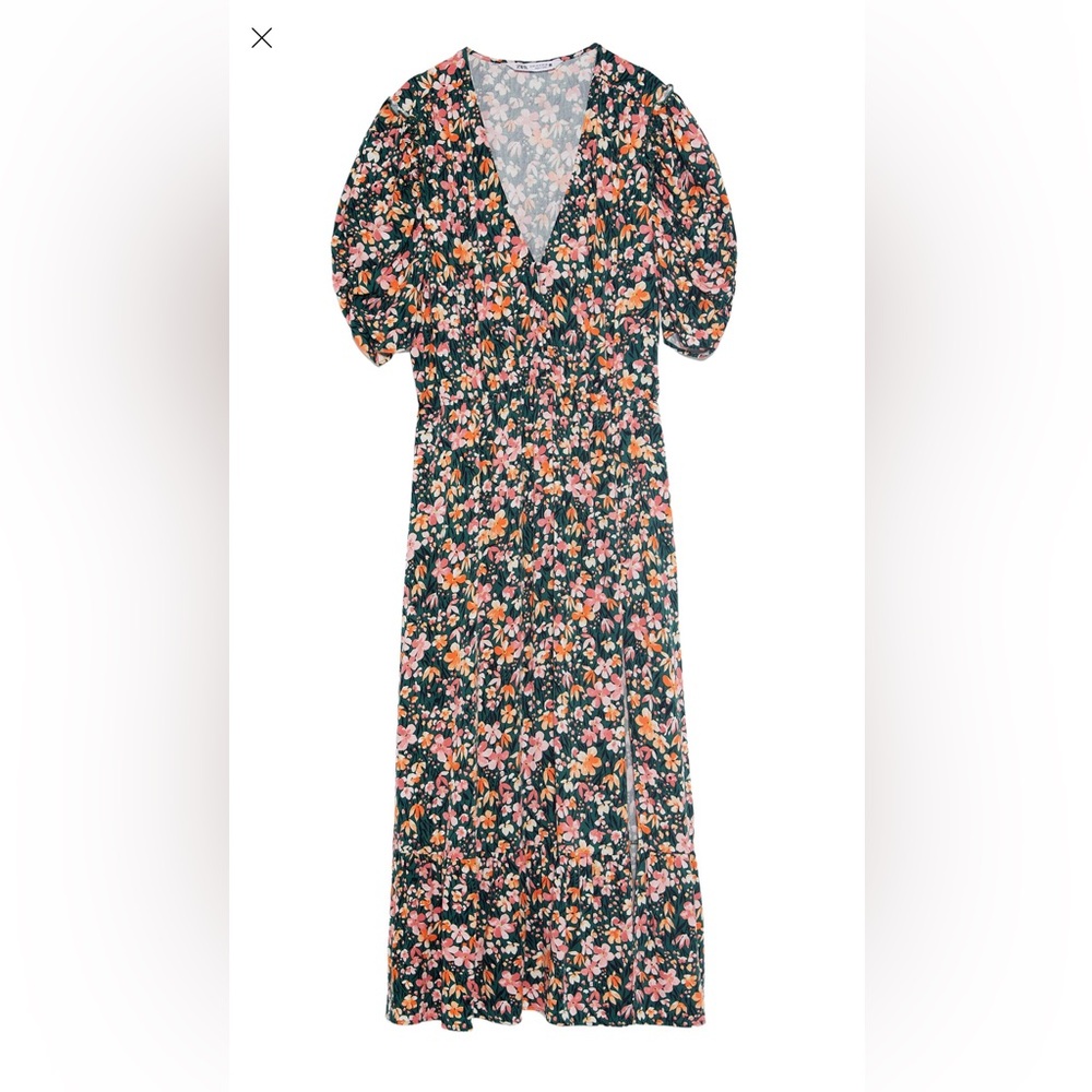 Zara Black Floral V-Neck Dress